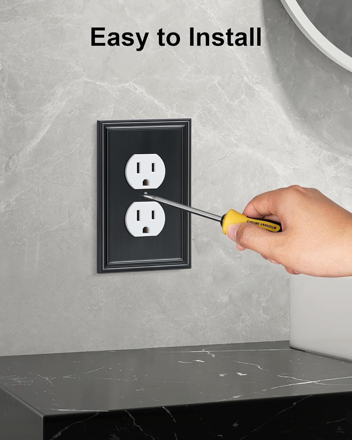 6-Pack Single Duplex Outlet Cover Plate, Decorative Black Switch Plates and Outlet Covers, Metal Wall Plates for Electrical Outlets, 1 Gang Receptacle Cover, Corrosion Resistant