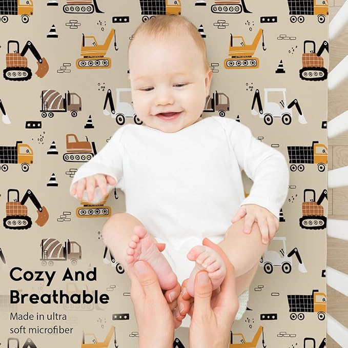 Yoofoss Baby Crib Sheets for Boys Girls, Fitted Crib Sheet 2 Pack for Standard Crib and Toddler Mattress, Super Soft Microfiber Baby Sheet 28x52x8in(Brown+Stripe)