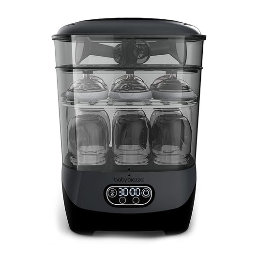 Baby Brezza Bottle Sterilizer and Dryer Advanced – 33% Faster - Largest Capacity Steam Sanitizer - Universal Sterilization Machine for All Bottles + Pump Parts - HEPA Air Filter, Charcoal