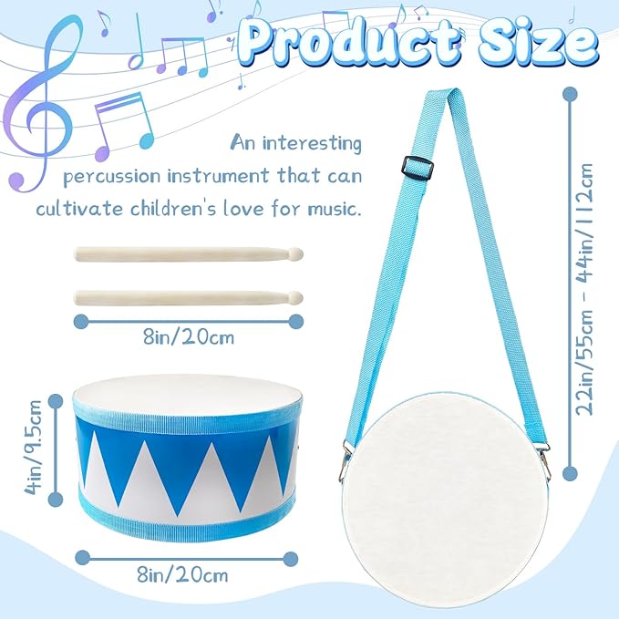 Kids Drum Set,8 Inch Wooden Drum Toys,Educational Baby Musical Toy with an Adjustable Strap and 2 Drumsticks,Sensory Musical Instrument Toys for Toddler,Kids,Boys & Girls