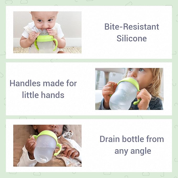Sippy Cup Soft Spout Transitional Nipple Kit Bundle Compatible with Comotomo Baby Bottles, 5 oz and 8 oz | Value Bundle 2 Kits + Brushes (Green)
