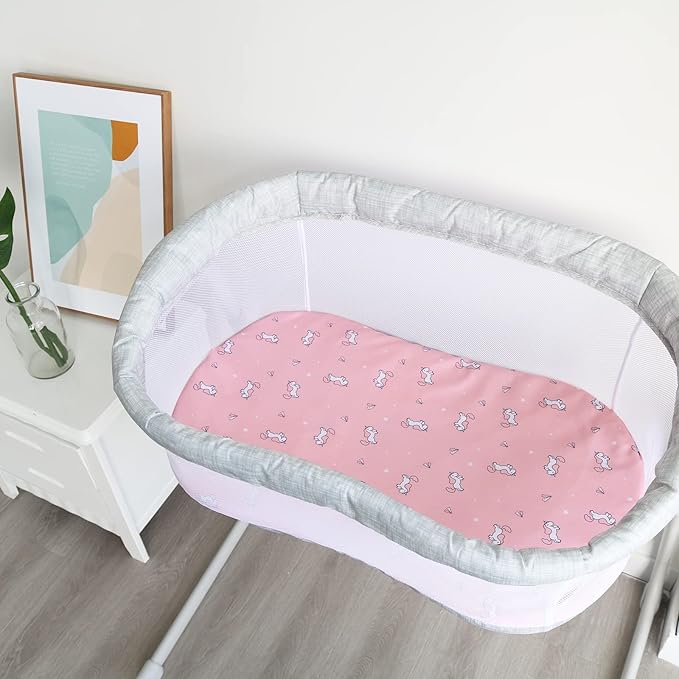 Bassinet Sheets 2 Pack, Stretchy Bassinet Sheet, Bassinet Sheets for Baby Girl Universal Fit for Rectangle, Oval, Hourglass Bassinet Pad/Mattress, Pink