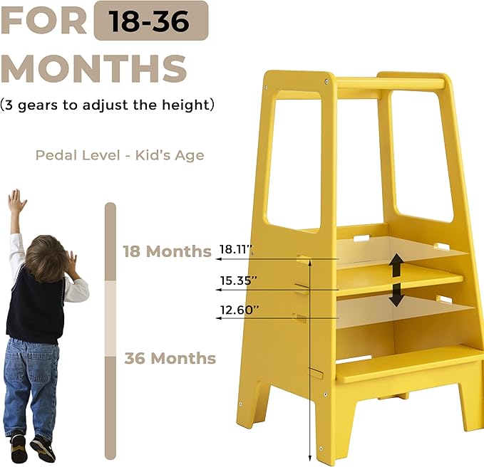 AVDAR Toddler Standing Tower Wooden Toddler Stool for Kitchen Adjustable, Winner 2023 of Contemporary Good Design, Montessori Kitchen Tools