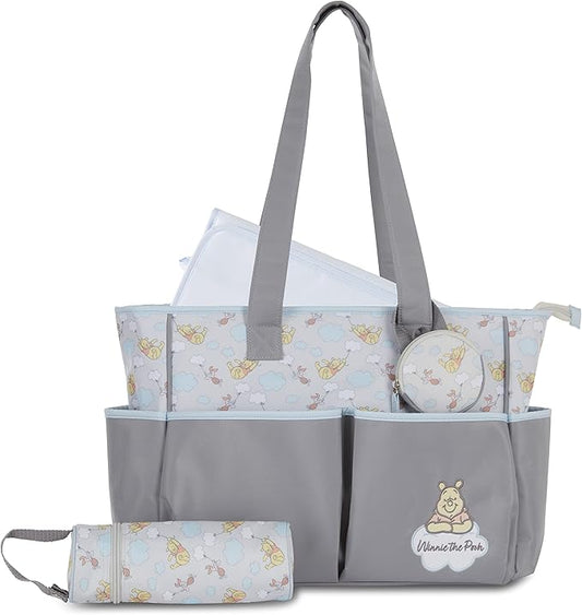 Disney Cudlie Diaper Tote Bag for Moms | Large Spacious Travel Diaper Tote for Baby Boy and Girl | 17-Inches Wide Multi-Functional Baby Bag with Cute Patterns