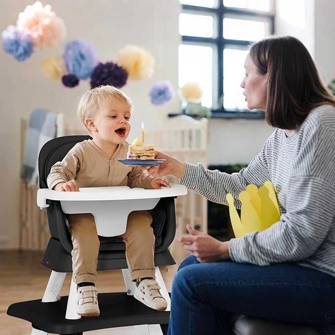 8 in 1 Baby Highchair, Convertible High Chair for Babies and Toddlers, Booster Seat w/5-Point Safety Belt, Toddler Building Block Table, Dishwasher Safe Tray, No Tool Install, Black