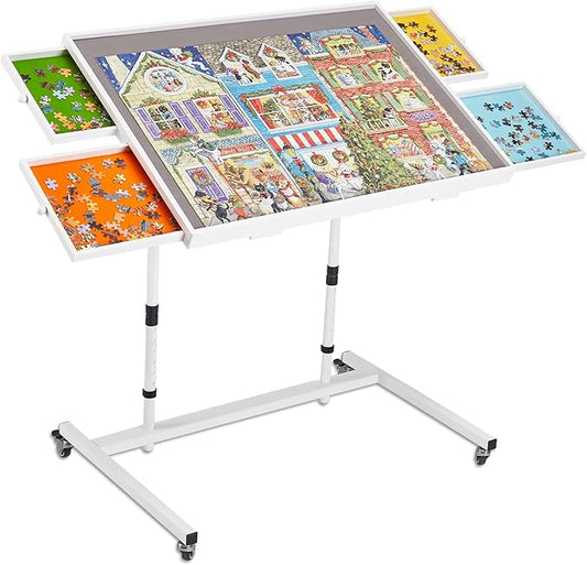 1000 Piece Jigsaw Puzzle Board Table with Drawers and Cover, Puzzle Board with Adjustable Angle and Height, Movable Puzzle Table with Legs for Adults, 30''x22'' Board with Storage, 4 Wheels
