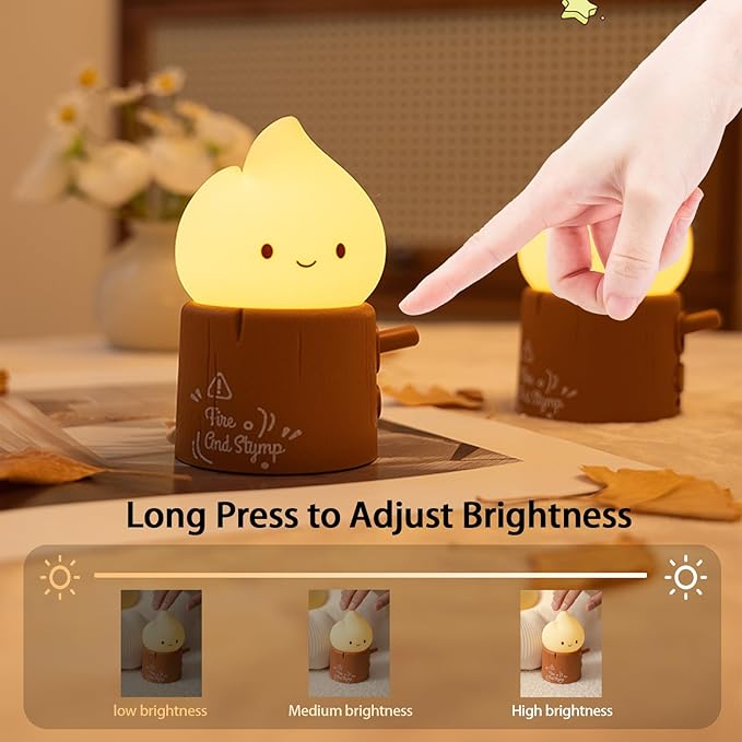 Ghost Campfire Night Light, Flamess Candle Lamp, Fire Lamp, Small Cute Night Light, 2 Modes/Rechargeable/Cordless/Dimmable Brightness, Kawaii Warm Lamps for Kids Bedroom Bedside Camping, Gift