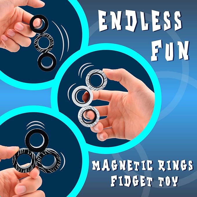 Cevioce 6 PCS Magnetic Ring Fidget Toys Set,ADHD Anxiety Magnetic Finger Spinner Pack for Teens Adults and Kids,Coolest Magnet Stress Relief Toy Birthdays Gifts for 8+ Year Old Boys Girls Present
