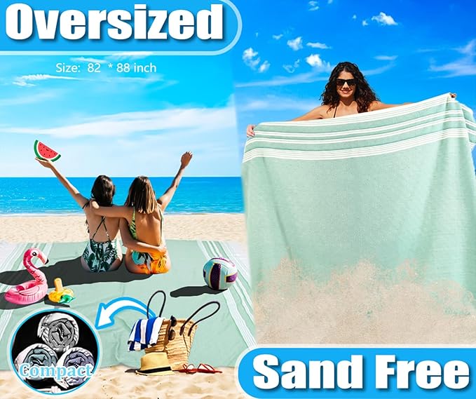 Oversized Turkish Beach Towel Blanket Cotton Giant XL Sandproof Towels Huge Linen XXL Extra Large Big Throw Quilt Blankets for Adults Cloud Travel Camping Glamping Accessories Essentials