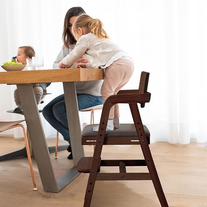 Wooden High Chair for Babies & Toddlers, Adjustable Kids Dining Chair with Removable Cushion (Walnut)