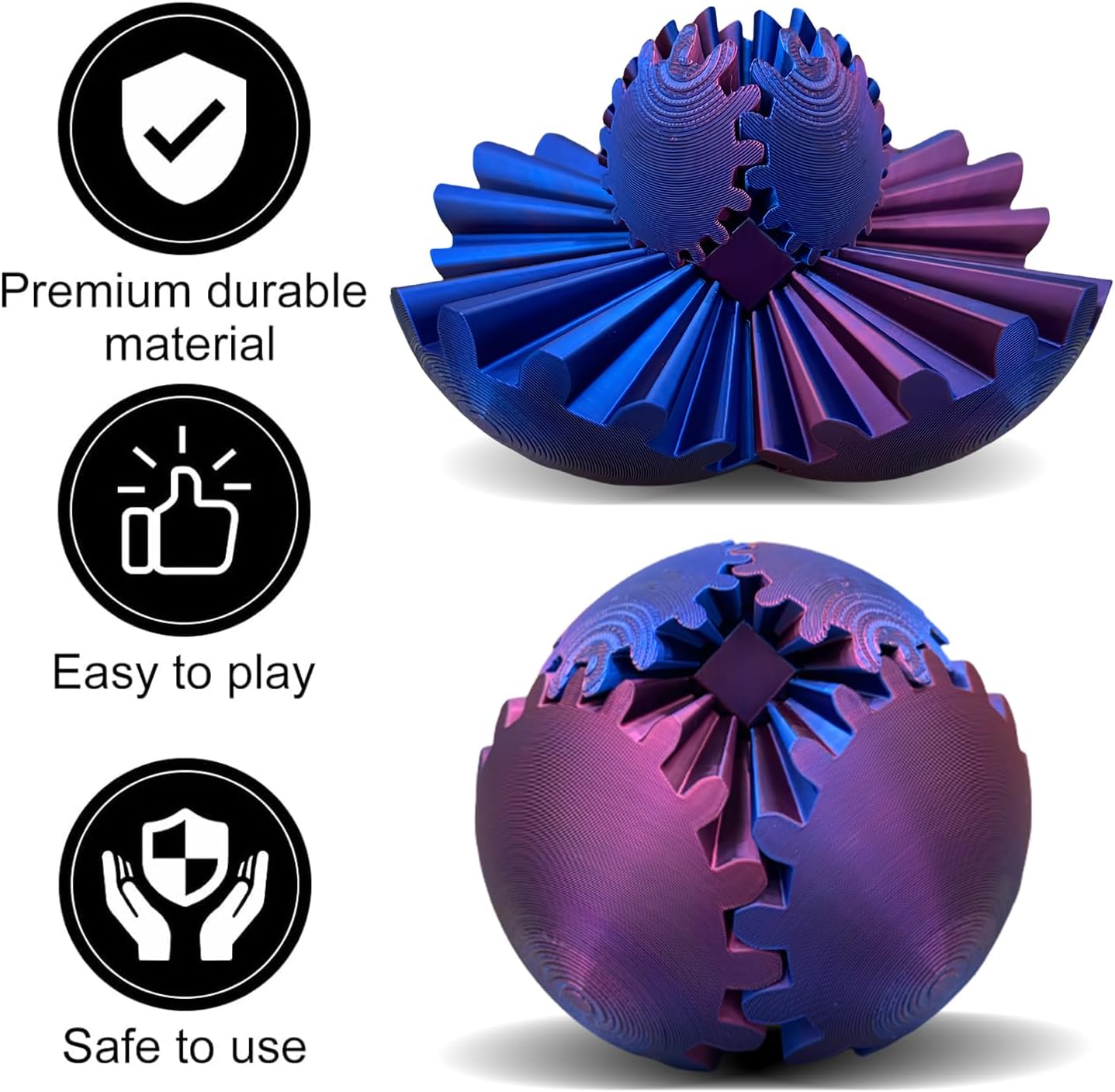 Gear Ball - 3D Printed Gear Ball Spin Ball or Cube Fidget Toy, Gear Sphere, Gear Ball Fidget Toy, Stress Ball, GearSphere Desk Toy, Fidget Ball, Gear Toy for Stress and Anxiety Relaxing (A1)