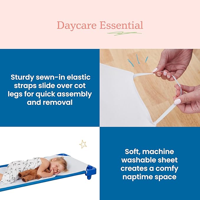 ECR4Kids Cot Sheet, Standard Size, Rest Time Accessories, White, 12-Pack