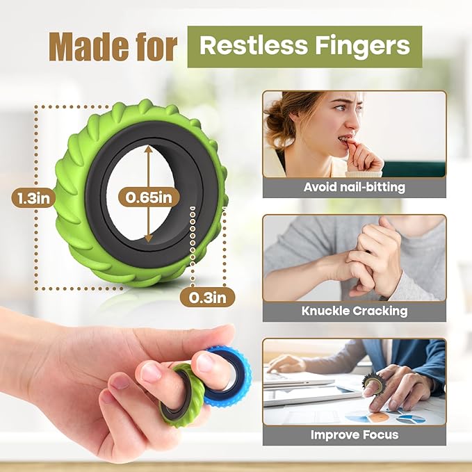 Fidget Toys Adults Sensory Rings: 12 Pack Texture Spinner Rings - Stress Relief Sensory Toys for Kids ADHD - Quiet Desk Fidgets for Classroom Anxiety Office for Teens Boys