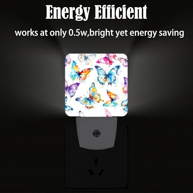 Watercolor Butterflies Night Light,Plug Into Wall for Boys Girls Bedroom Decorative Square Night Light Lamp 0.5w Sleep Friendly