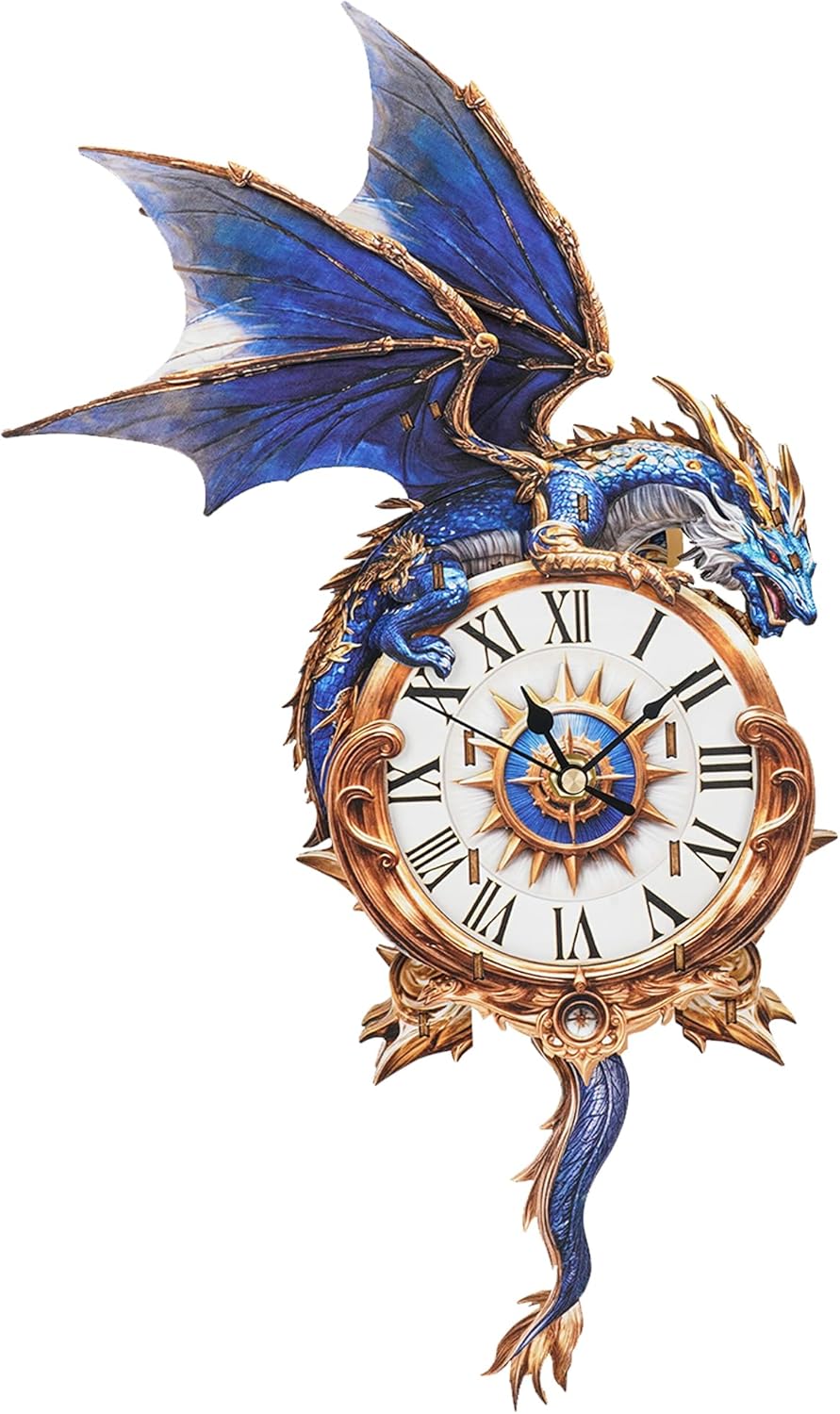Cutywood 3D Puzzles for Adults Clock-Blue Dragon Design Model Kit-Mechanical DIY Pendulum Clock with Roman Numerals-Desk Home Office Decor Personalized Gift for DIY Lovers