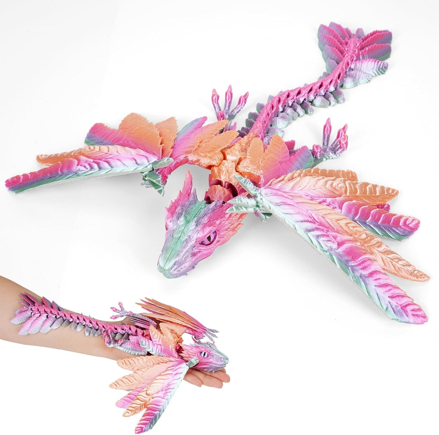 3D Printed Dragon with Wings, Feathered Wyvern Dragon,Full Articulated Crystal Dragon Fidget,Realistic Large Pet Dragon, Flexible Shoulder Dragon Stuff, 3D Printed Animals Toy.