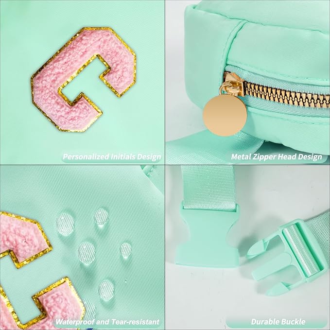 Mini Belt Bag Fanny Pack with Initials Letter Patch Small Crossbody Bags Cute Stuff Birthday Gifts for Teenager Girls Trendy Stuff for Teens - Light Green,C