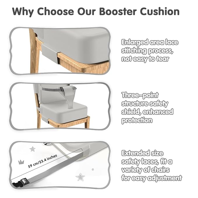 Toddler Booster Seat for Dining Table,Booster Seat for Kitchen Chair with Extended Straps,2PCS Portable with Safety Buckles,Suitable for Kids Aged 3-12 in Restaurants