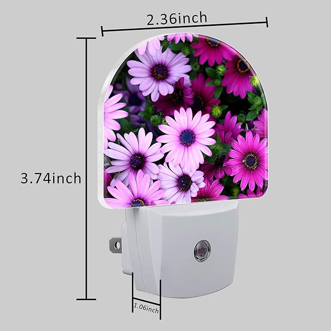 Beautiful Purple and Pink Flowers Night Light Plug into Wall with Dusk to Dawn Sensor Cute Nightlight for Kid Girls Boys Women Men Room Decor, Hallway, Kitchen, Bathroom, Nursery, Stairs