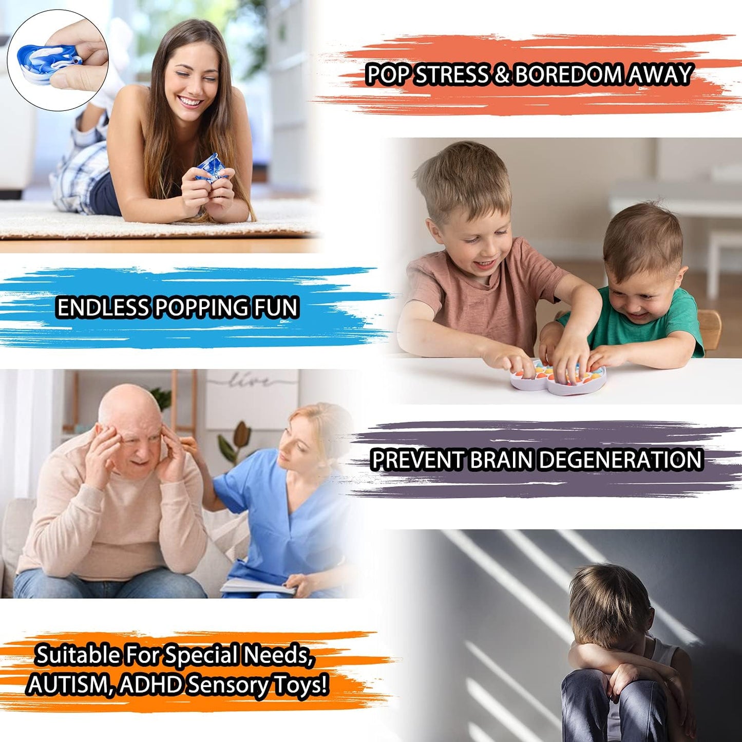 Simple Fidget Pop Toys - Portable, Calming Sensory Hand Toys for Fun & Stress Relief - Soft & Flexible Silicone Materials Keychain - Durable Poppers for Kids & Adults