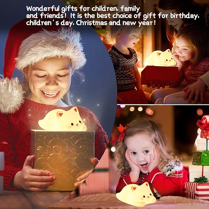 ZKLiLi Night Light for Kids Lamp, 16 Colors Cat Lamp Cute Lamp, Dimmable Baby Night Lights for Nursery,Silicone Rechargeable Nightlight for Kids Room, Kawaii Room Decor Cat Decor,Cute Gifts for Girls