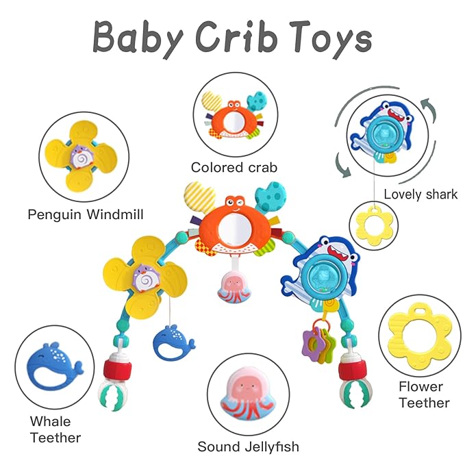 Eners Baby Play Arch Crib Mobile, Activity Arch Toy, Crib Toys for Babies Boys Girls (Blue)