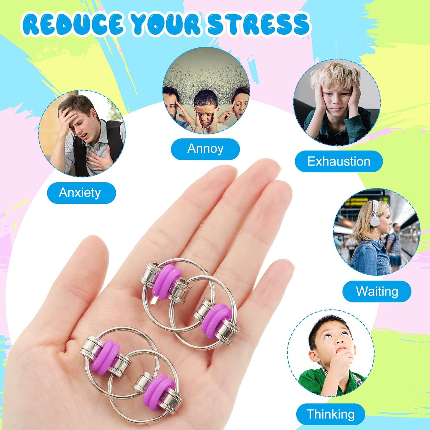 Skylety 60 Pcs Fidget Bike Chain Flippy Chain Toys for ADHD Stress Relief Finger Toys Fidget Flippy Key Chains for Adults and Teens