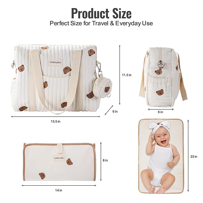 Large Diaper Bag Tote, Maternity Travel diaper tote, Multifunction baby bag, Baby Nappy Bags, Messenger bag (Medium - Bears)
