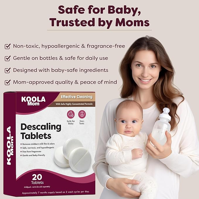 Descaling Tablets for Baby Bottle Washer Sterilizers & Warmers, Compatible with Momcozy & Baby Brezza Removes Stubborn Mineral Scale, Non-Toxic & Baby-Friendly, Extends Product Life 20ct - KOOLA Mom
