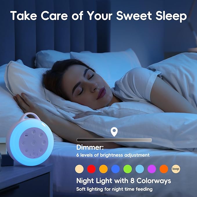 b&h Portable White Noise Machine with Night Light - Sound Machine for Baby, Bluetooth Speaker, 24 Soothing Sounds, 9 Colors Light, Timer, Rechargeable Sleep Machine for Home and Travel