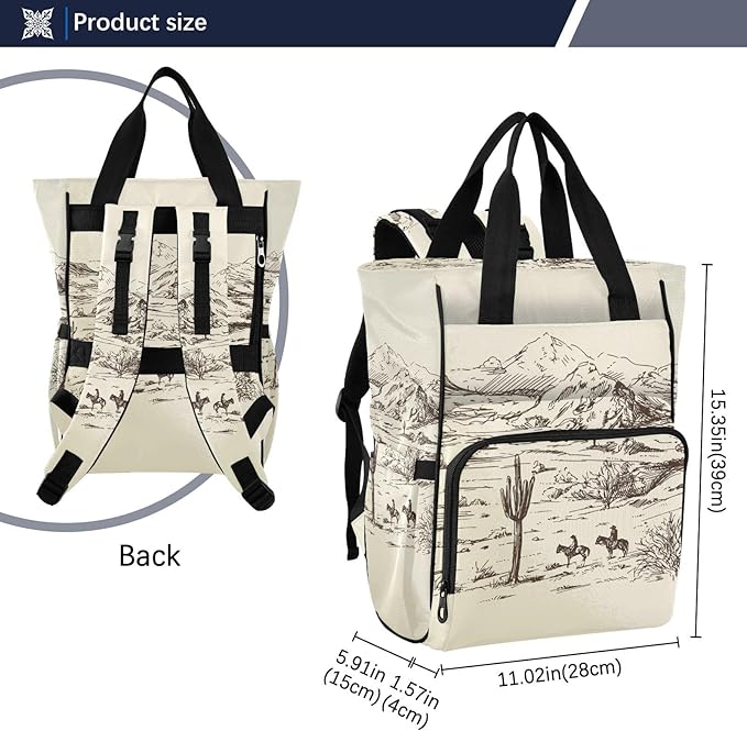 Diaper Bag Backpack West Desert with Cowboys Travel Diaper Bags for Women, 10L Functional Baby Changing Bag with Insulted Pockets, Stroller Straps