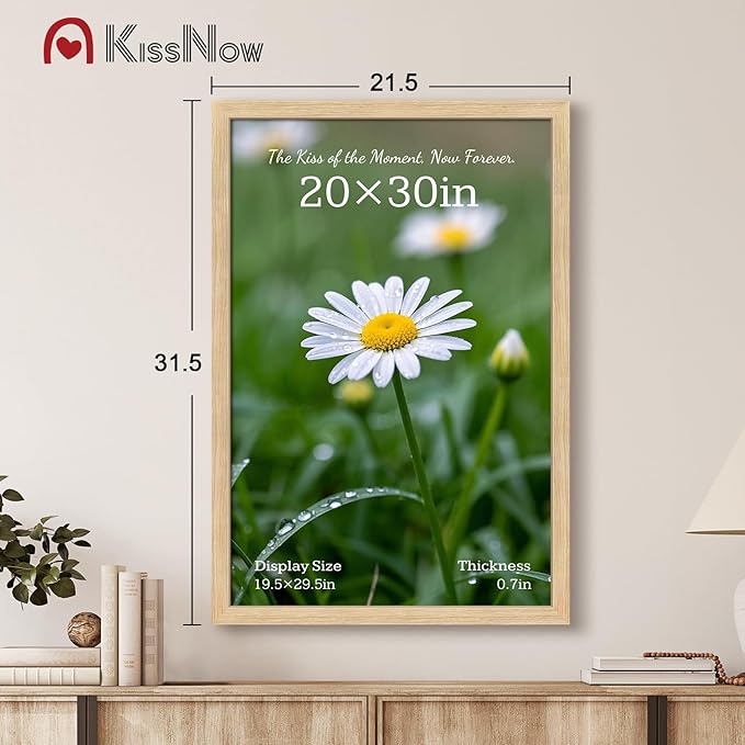20x30 Poster Frame 2 Pack, Natural Oak Wood Picture Frame with Polished Plexiglass, Wall Hanging
