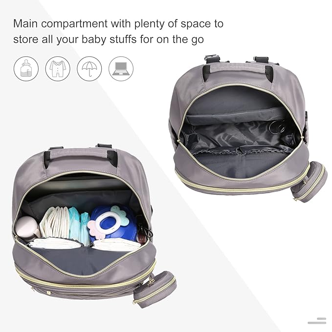 LOVEVOOK Diaper Bag Backpack, Quilted Baby Bag with Changing Pad & Pacifier Holder, Waterproof Travel Diaper Bags for Baby Boys Girls, Stylish and Large Capacity, Purple Grey