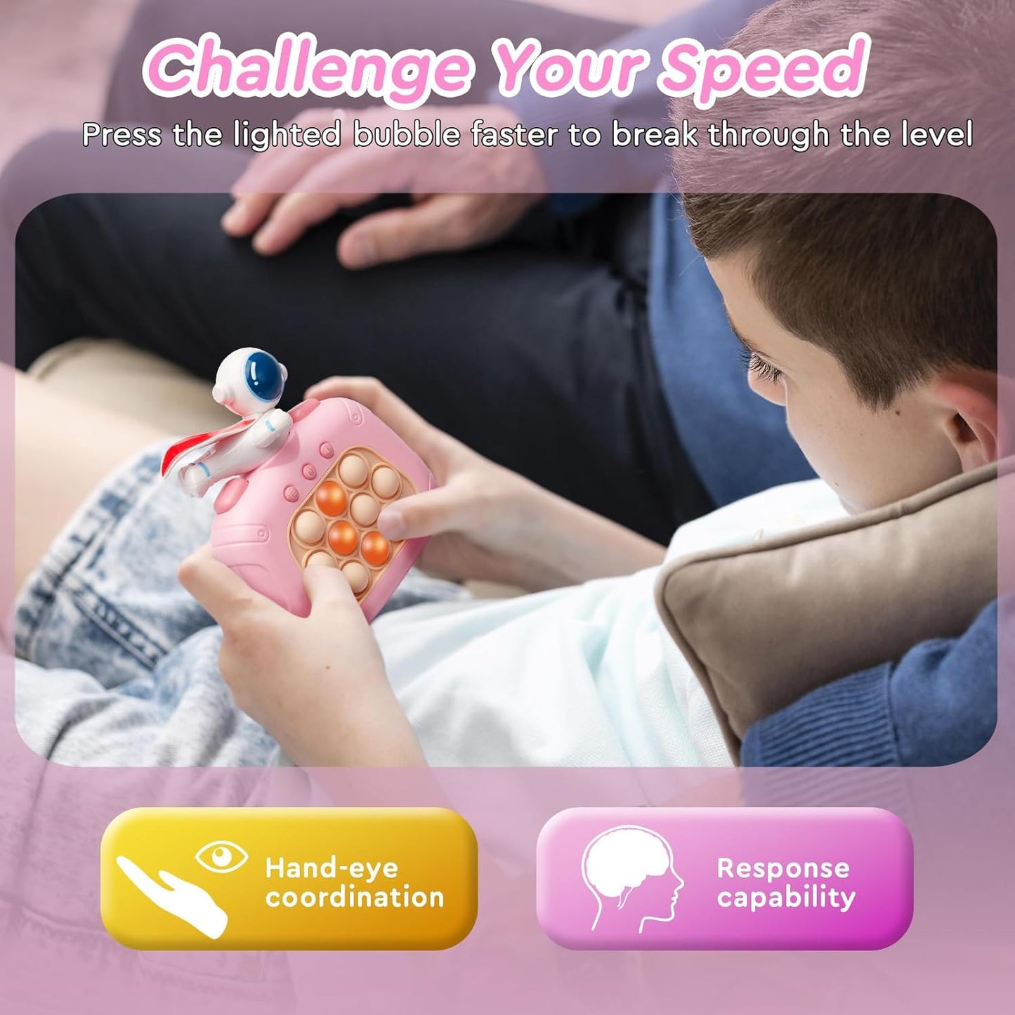 Fast Push Bubble Game, Handheld Fidget Light Up Toys for Kids Adult, Push Sensory Toys, Stress Relief Pop Puzzle for Boy Girl