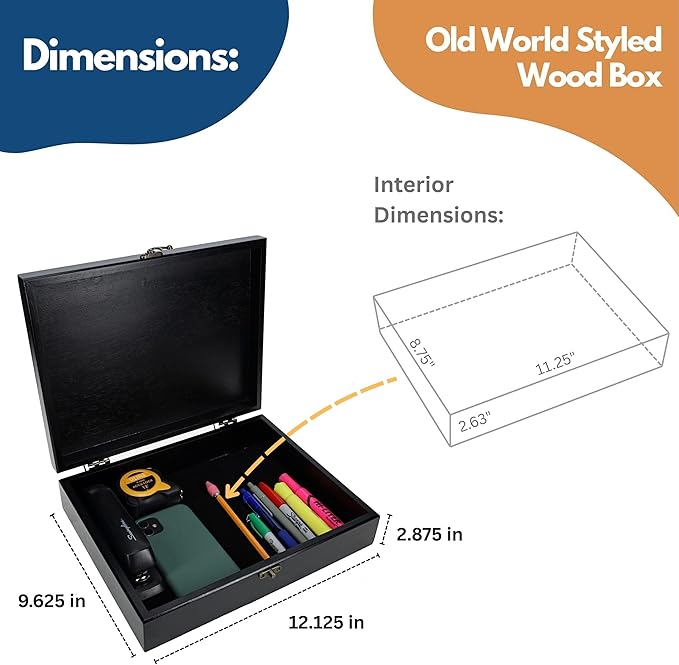 WE Games Custom Engraved Treasure Box with Lid & Brass Latch - Black Stained