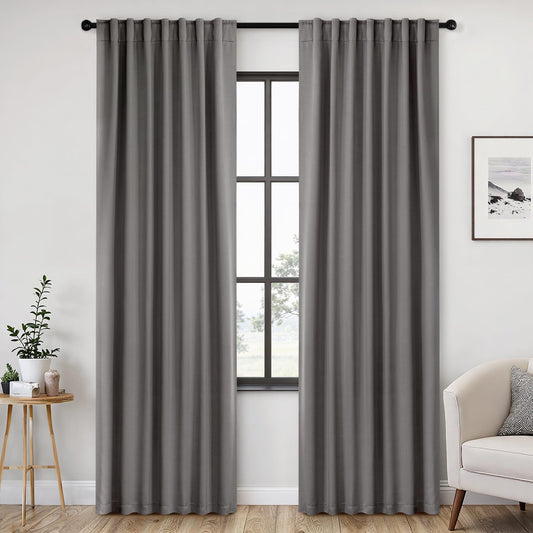 ANRODUO Back Tab Blackout Curtains for Bedroom Living Room, Rod Pocket Pinch Pleated Thermal Insulated Room Darkening Curtains 84 Inches Long 2 Panels, Grey, 52 x 84 Inch