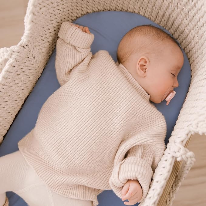 Yoofoss Bassinet Sheets for Baby,3-Pack Fitted Bassinet Sheets Set Compatible with Halo Bassinest Swivel Sleeper,Baby Delight,Angelbliss,Soft Breathable Bassinet Mattress Sheets(Blue+Cloud)