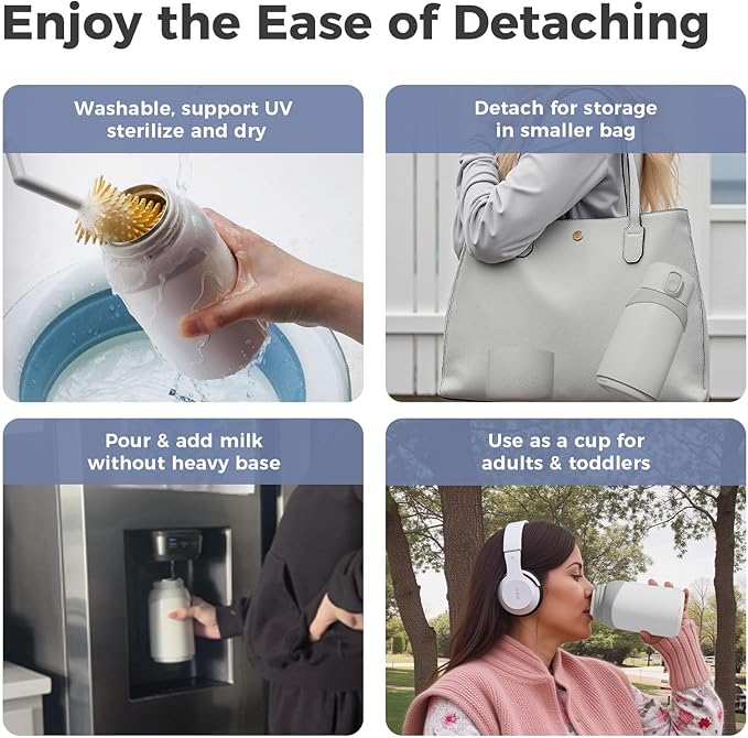 BOLOLO Portable Milk Warmer Pro for Travel, Detachable Bottle Warmer with Rapid and Stable Heating for Breast Milk & Water, 17.5 oz Capacity and Extended Battery Life for on the Go