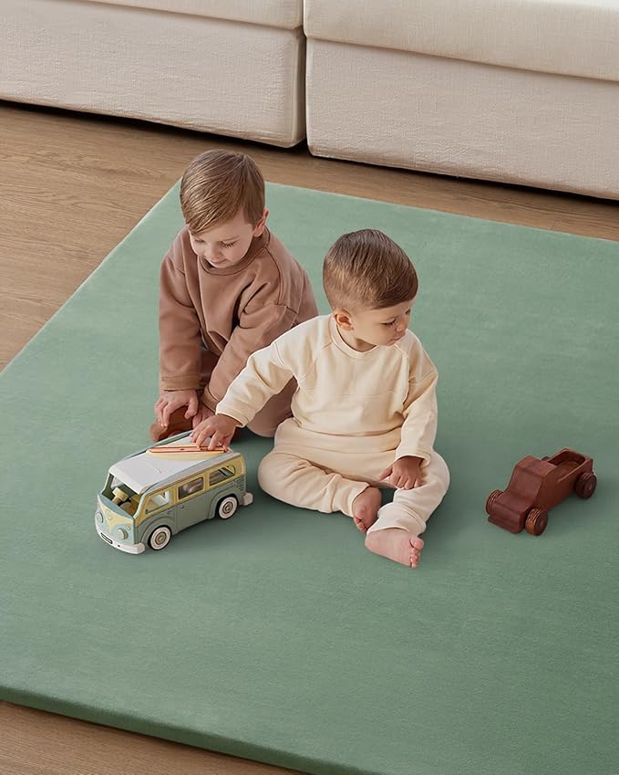 Blissful Diary Ultra Soft Baby Play Mat, 50x50 Floor Mat with Removable & Washable Slip-On Cover for Babies and Toddlers Infants, Sage Green
