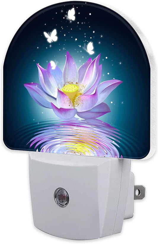 Lotus and Glowing Butterflies Night Light Plug into Wall, Pink Lotus Flowers Dusk to Dawn Night Light Plug in,0.5w Energy Saving Sleep Friendly NightLight for Kids Boys Girls Home Decor