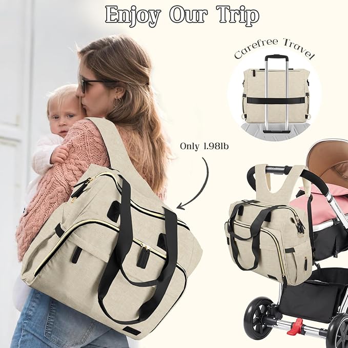 Diaper Bag Backpack, Mommy Travel Diaper Bag Tote with Shoulder Strap, Hospital Bag, Weekender Baby Bag for Mom