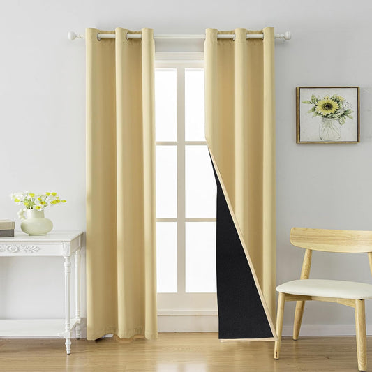 Anytime 100% Blackout Curtain Set, Thermal Insulated & Energy Efficiency Window Draperies for Guest Room, Full Shading Panels for Shift Worker and Light Sleepers（Beige, 2 Panels, 37W x 84L）