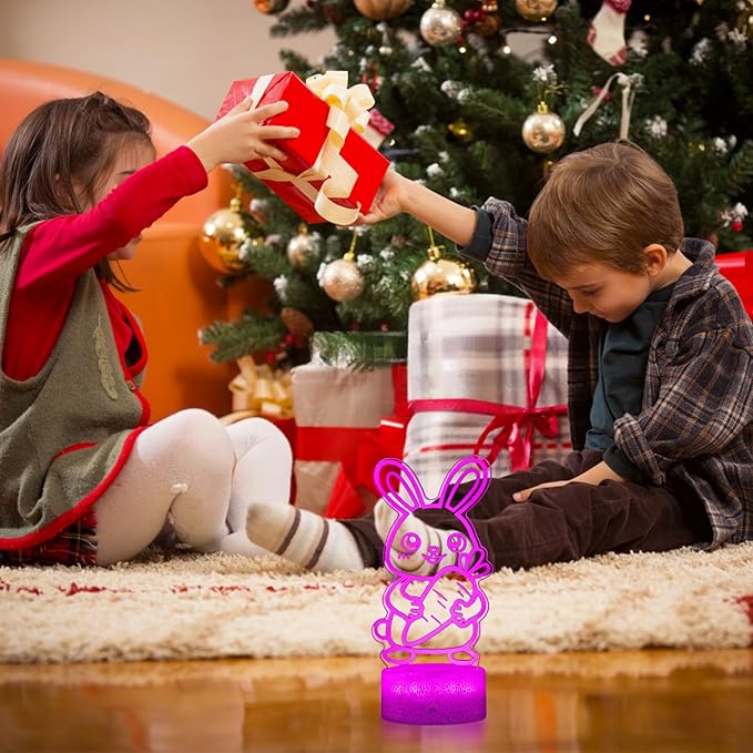 Cute Rabbit Night Light,Bunny 3D Lamp Girls Room Decor 16 Colors Changing for Kids Gifts for Christmas Birthday