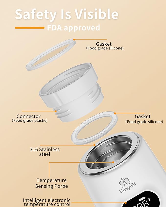 Portable Bottle Warmer, 100W Fast Heating, 13500mAh Cordless Baby Bottle Warmer with 4 Adapters & Temp Control, Travel Warmer for Breastmilk & Formula, Snow White