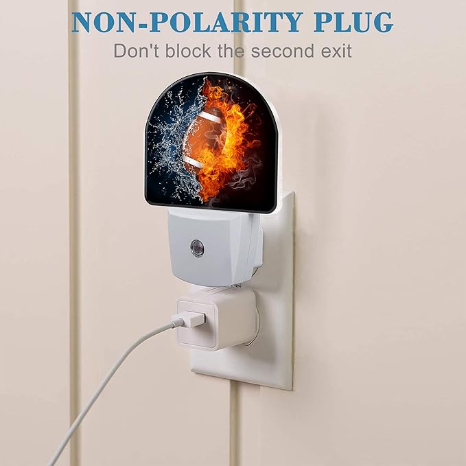 Ice and Fire Football Night Light for Kids, LED Night Light Plug into Wall with Dusk to Dawn Sensor for Girls Boys Women Men Room Decor, Hallway, Kitchen, Bathroom, Nursery, Stairs