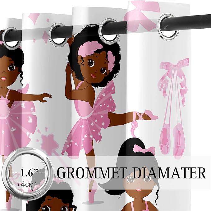 Cute Black Girl Curtain Panels for Girl Room Black Girl Curtains Grommets Top Drapes for Kids Nursery Bedroom Lovely Girls Themed Thermal Insulated Curtains, Black Girl Curtains, 82" x 84"