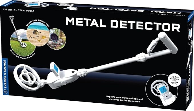 The Thames & Kosmos Metal Detector Essential STEM Tool for Kids | Detects Metal 6” Deep, Lightweight & Ergonomic Design w/Adjustable Arm Length | LCD Screen w/Audio Feedback, Accurate Explorations