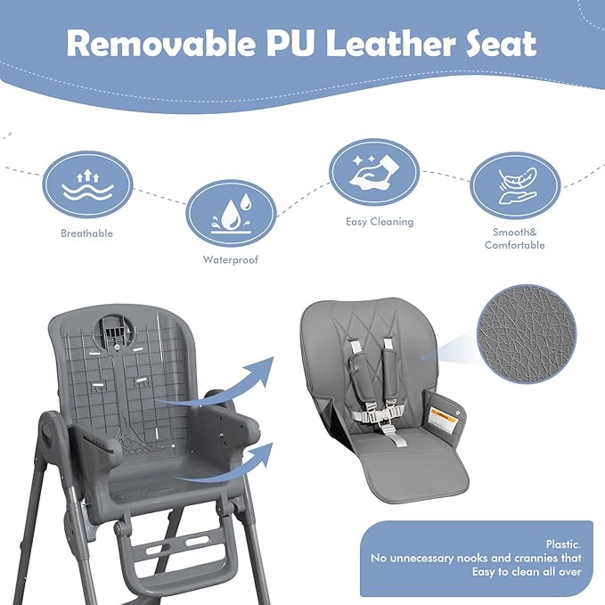 4 in 1 High Chairs for Babies and Toddlers, Foldable Baby High Chairs, Feeding and Eating Seat Highchair with 4 Levels of Recline and 7 Levels of Height Adjustment, Starry Gray