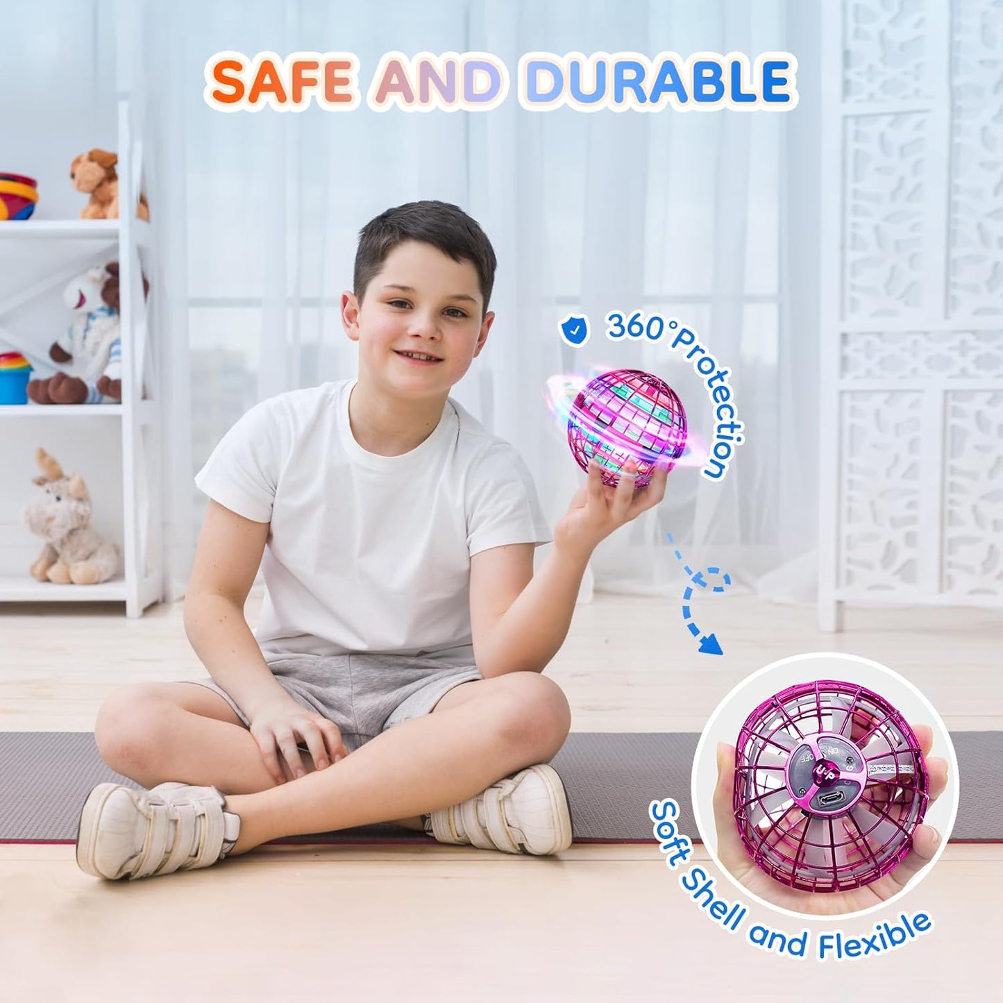 TOMZON Flying Orb Ball, Cool Toys for Boys Girls, Hover Ball Boomerang Fidget Spinner, Drone for Kids with Colorful Light Flying Spinner, A32 Purple