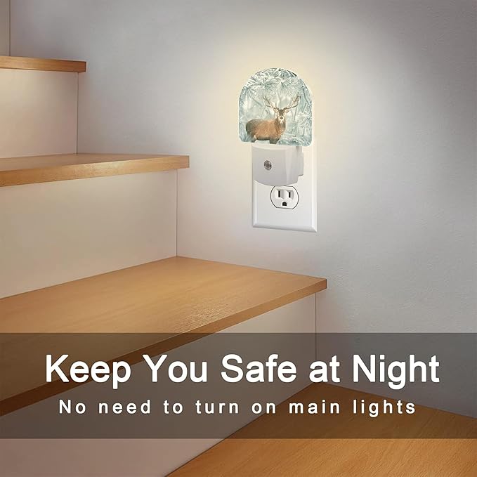 Red Deer in Winter Forest Night Light Plug into Wall, Beautiful Christmas Scenery Dusk to Dawn Night Light Plug in,0.5w Energy Saving Sleep Friendly NightLight for Kids Boys Girls Home Decor